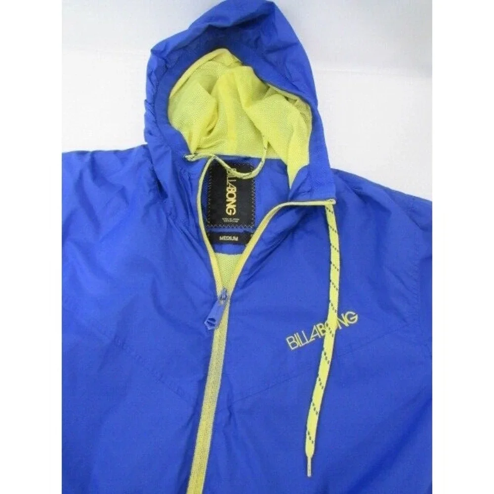 Billabong Hooded Jacket Mens Sz M Blue Yellow‎ Windbreaker Nylon